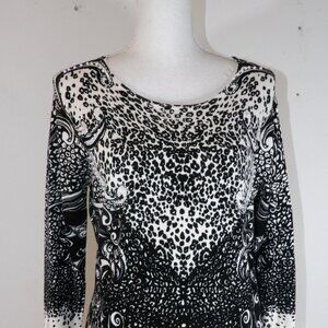 Linea Blu Knit Beaded Top Black And Cream Size Large